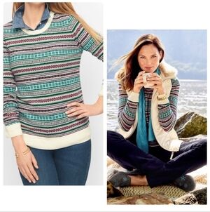 Talbots Lamb's Wool Blend Fair Isle Knit Crewneck Sweater Large